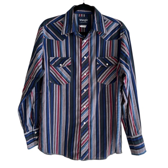 Vintage 80s Wrangler Striped Pearl Snap Shirt - Picture 2 of 3